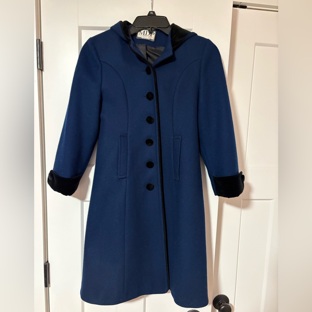 Girls Wool Hooded Vintage Mario De Pinto Long Coat with hat